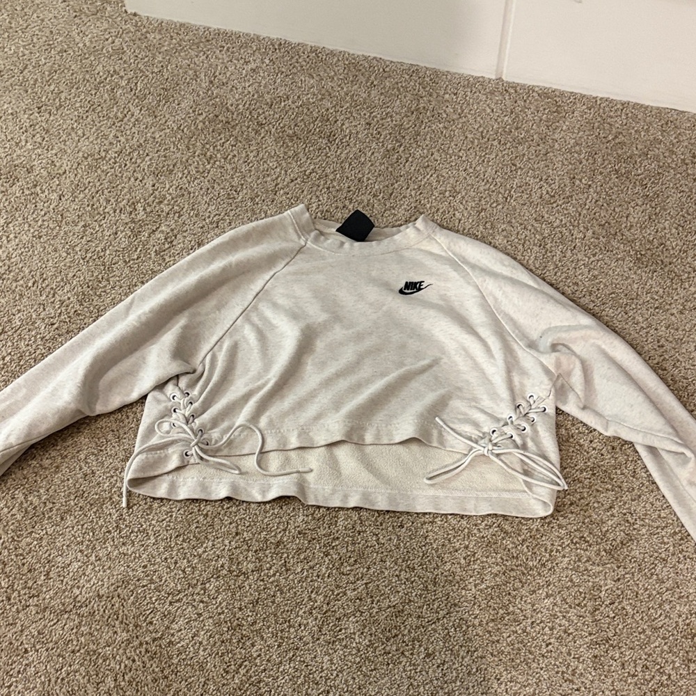 Nike Women's Gray Lace-Up Cropped Sweatshirt